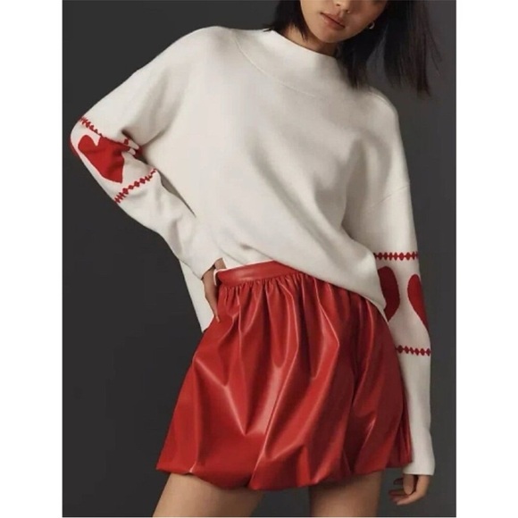 Anthropologie Sweaters - Anthropologie Maeve • NWT Carys Red Heart Mock Neck Oversized Sweater Sz PXS